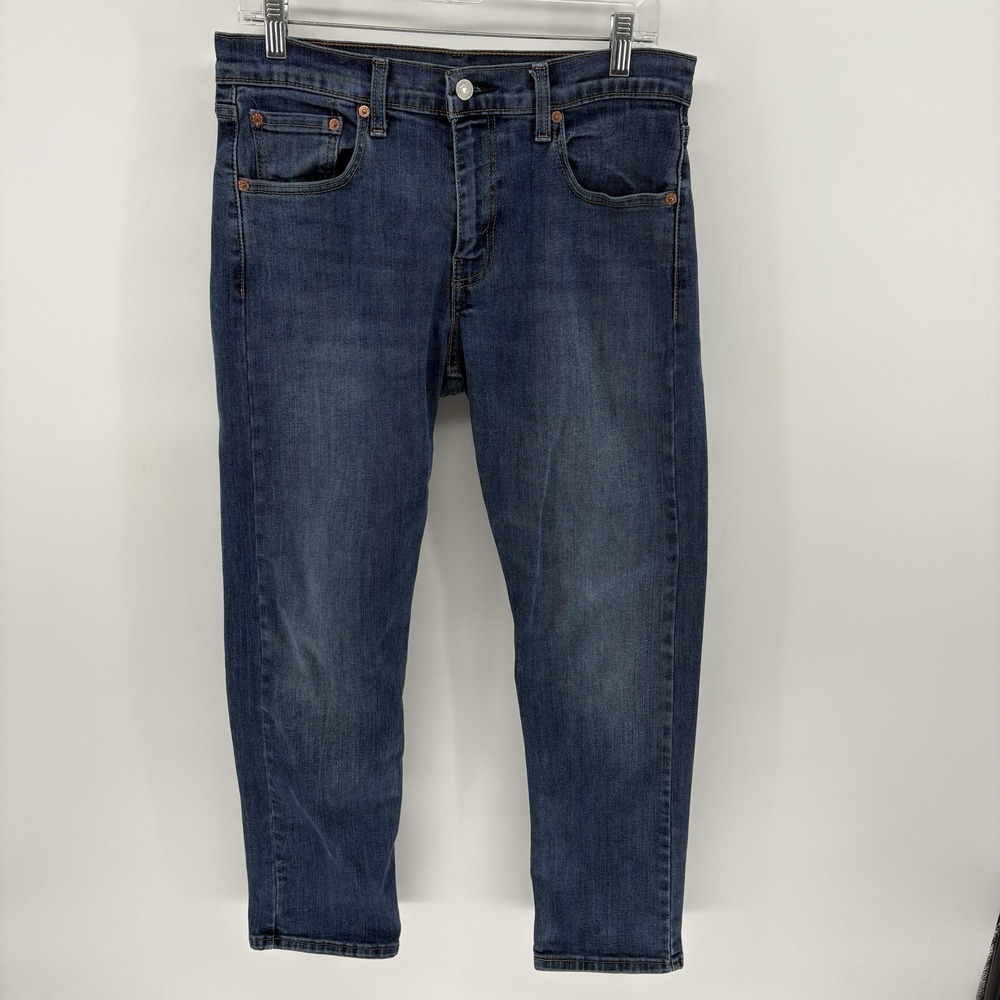 Levis 502 Jeans Men (30X28) Regular Tapered Medium Wash Blue Faded Denim Stretch